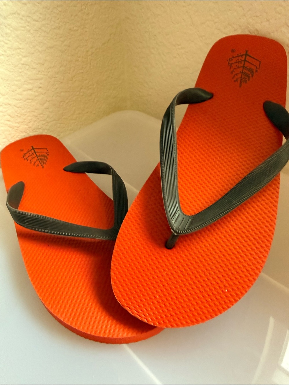 Four Seasons Resort Orange Flip Flop Sandals with Black Straps